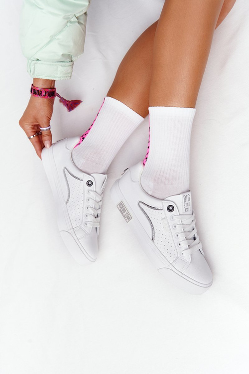 Damskie Skórzane Tenisówki BIG STAR HH274075 Biało-Srebrne