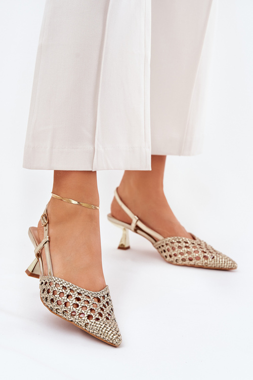 Szpilki Ze Szpiczastym Noskiem I Odkrytą Piętą Złote Umirana