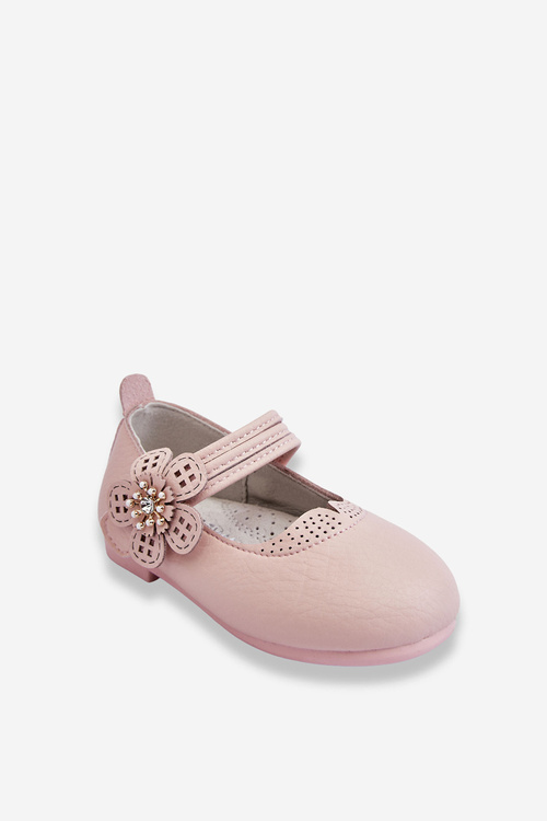 Dziecięce Skórzane Balerinki Z Kwiatem Różowe Cobi