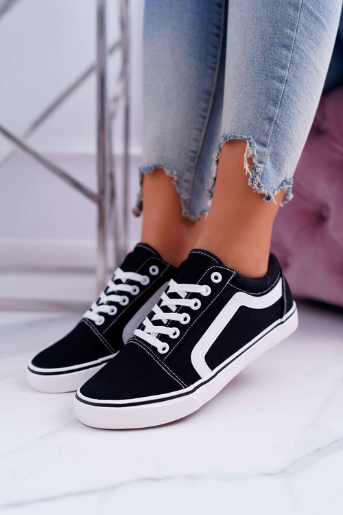 Trampki Damskie Materiałowe Czarne Bestro