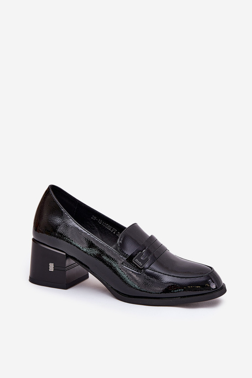 Lakierowane Skórzane Półbuty Damskie Na Obcasie Vinceza 18105 Czarne