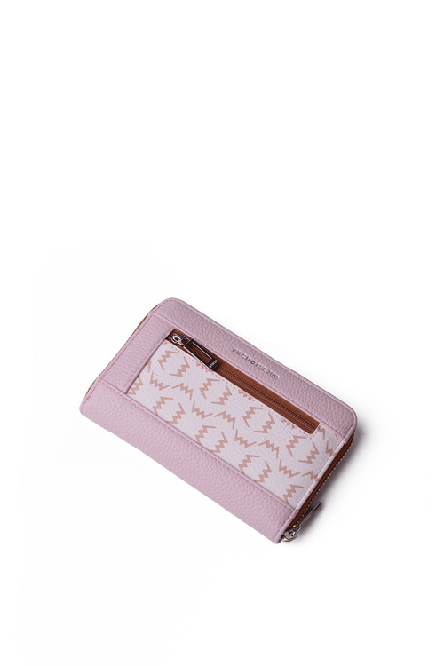 Skórzany Portfel Na Suwak Różowo-Brązowy Merina