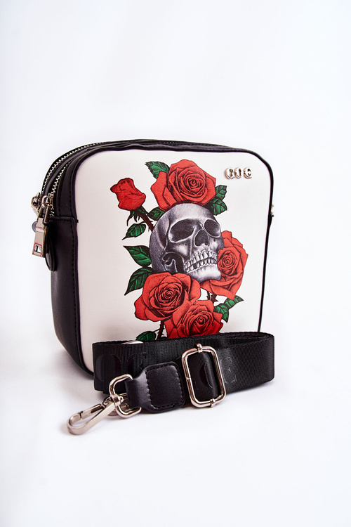 Skórzana Torebka Listonoszka W Print GOE ZNJ012 Czarno-Biała