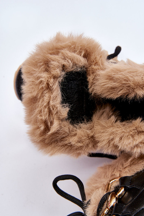 Damskie Ocieplane Buty Sportowe Sznurowane Czarno Beżowe Kerberos