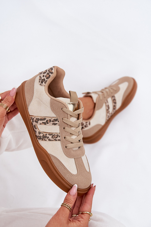 Sneakersy Damskie Z Eko Zamszu Panterka Beżowe Satylies