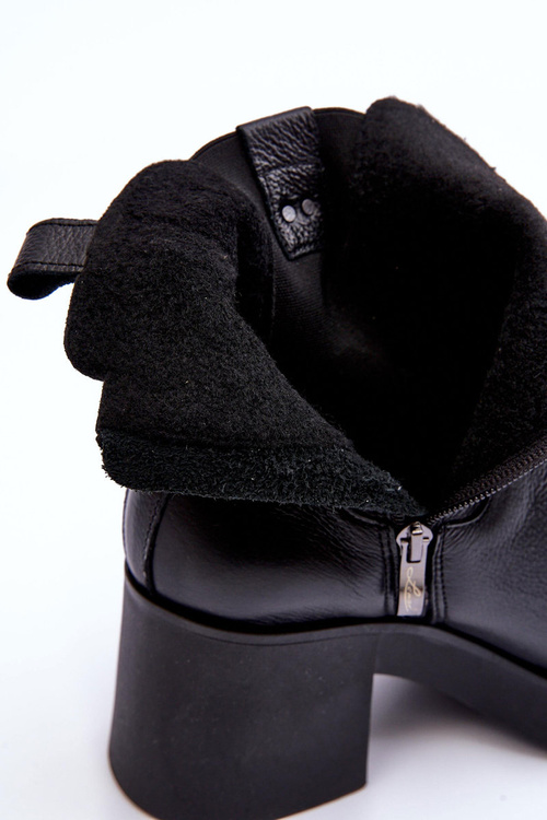 Skórzane Damskie Botki Na Obcasie Czarne Lemar Kodra