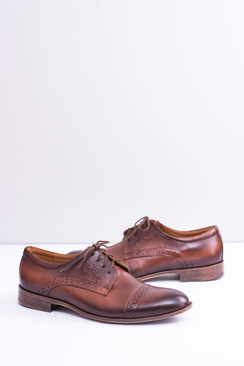 Wizytowe Męskie Skórzane Półbuty Gerard Brązowe