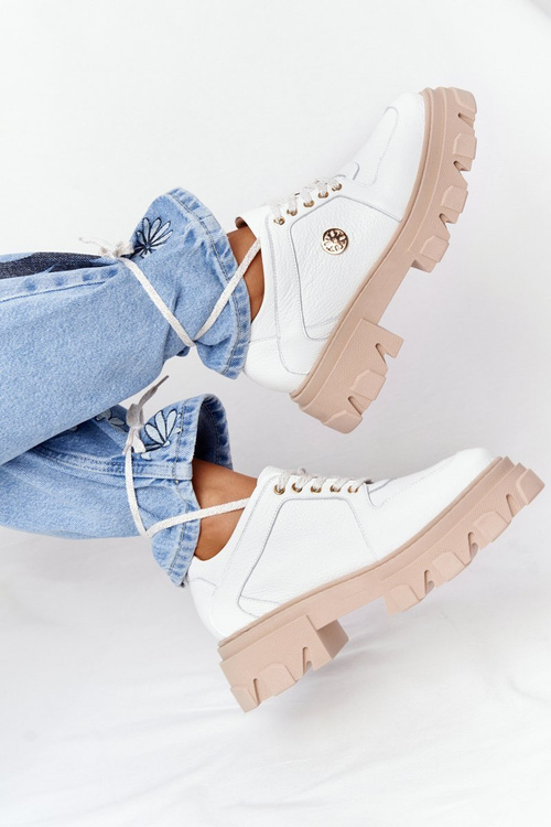 Skórzane Półbuty Oxfordy Lewski Shoes 3011-0 Białe