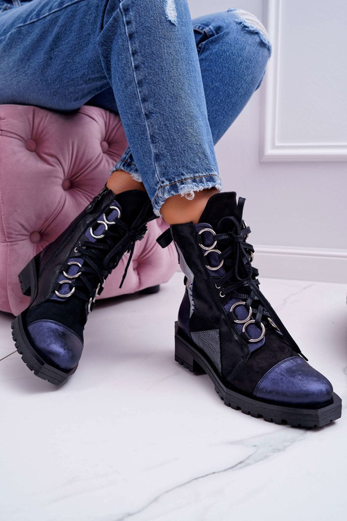 Botki Damskie Skórzane Trzewiki Maciejka Granatowe 04184-17/00-3