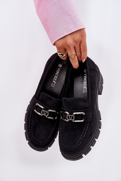 Eko Zamszowe Półbuty Damskie Z Ozdobą Vinceza 39921 Czarne