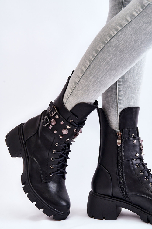 Damskie Wysokie Botki Na Suwak Czarne Kastella