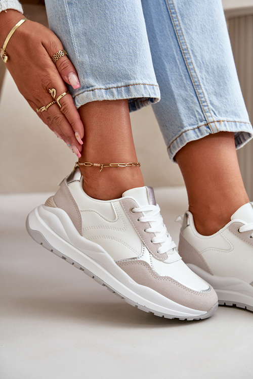 Sneakersy Damskie Na Platformie Z Eko Skóry Białe Issatta