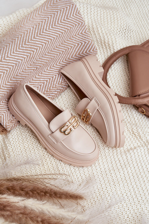 Klasyczne Mokasyny Damskie Z Eko Skóry Beżowe Savethira