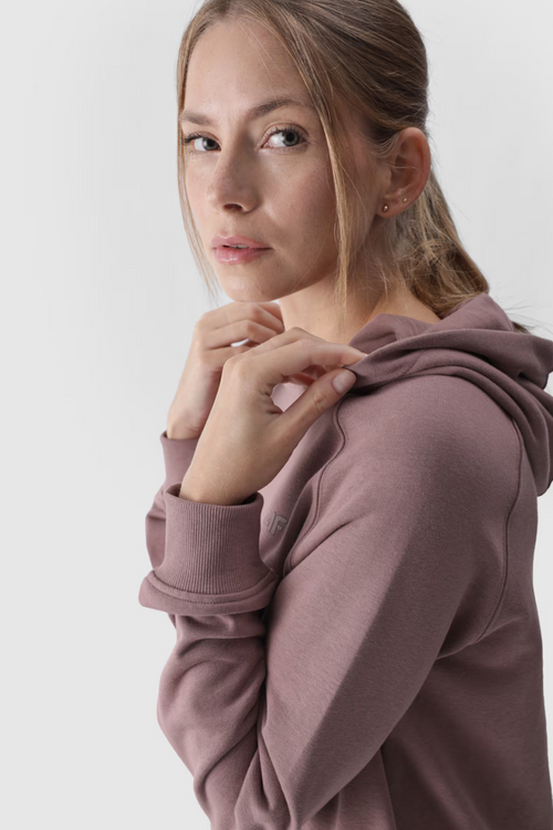 Dresowa Bluza Damska Z Kapturem Nierozpinana 4F 4FWMM00TSWSF1468-83S Beżowa