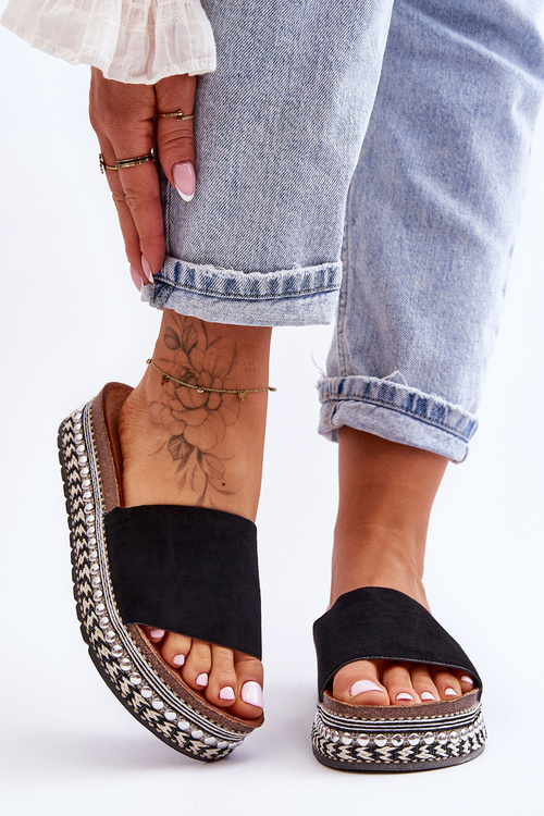 Damskie Gładkie Zamszowe Klapki Czarne Hayen