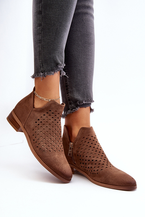 Niskie Botki Damskie Na Płaskim Obcasie Brązowe Janetris