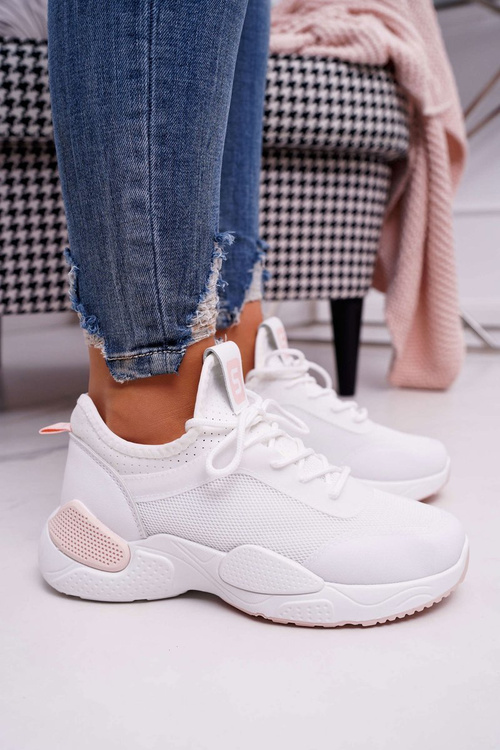 Sportowe Damskie Buty Brokat Białe Micron
