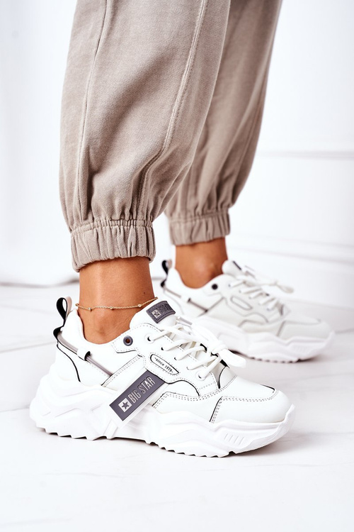 Damskie Sportowe Buty Sneakersy Big Star GG274213 Biało-Szare