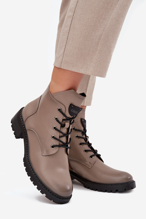 Ocieplane Botki Damskie Na Klocku Vinceza 58609 Szare