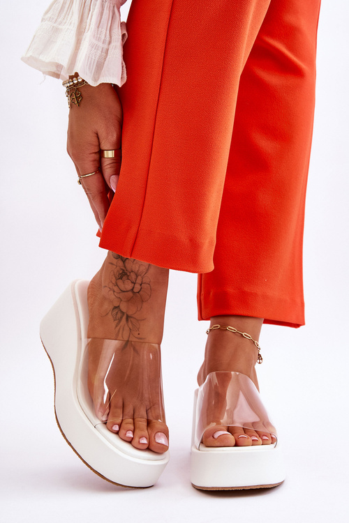 Damskie Transparentne Klapki Na Koturnie Białe Eliane