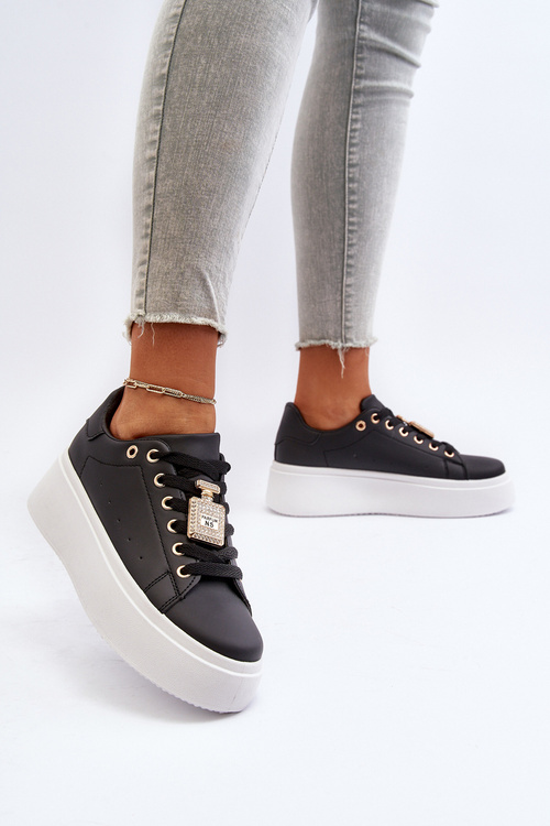 Sneakersy Damskie Z Ozdobą Czarne Celedria