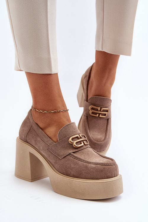 Zazoo 20170 Półbuty Zamszowe Damskie Na Słupku Beżowe