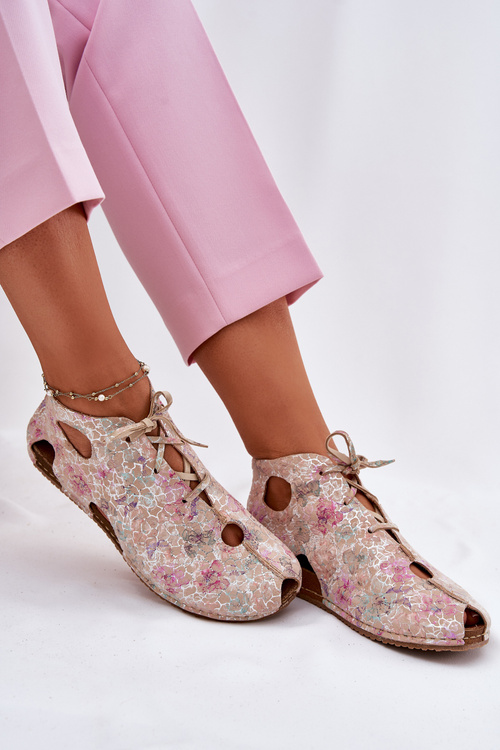 Wzorzyste Skórzane Botki Maciejka 03426-48 Beżowe