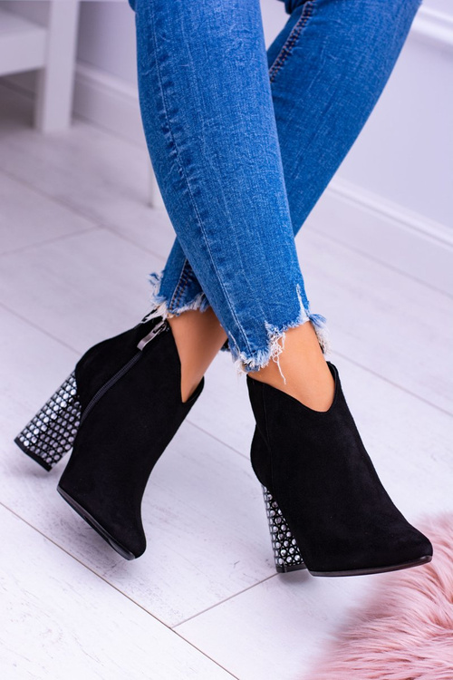 Czarne Eleganckie Zamszowe Botki na Słupku Laura Messi 1849