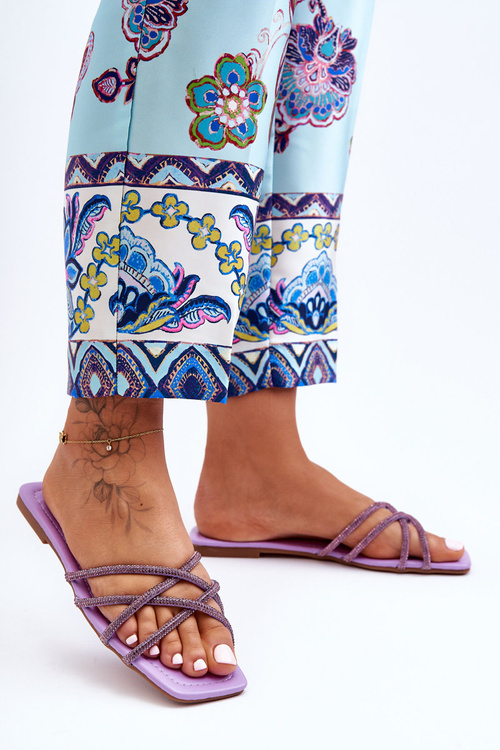 Damskie Klapki Z Paseczkami I Dżetami Fioletowe Leomi