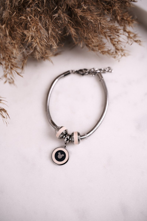Bransoletka z Zawieszkami Charms Różowo Srebrna Mouse