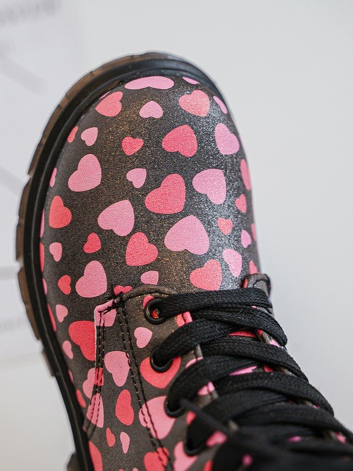 Ocieplane Botki Dziecięce Na Suwak Czarno-Różowe Dolida