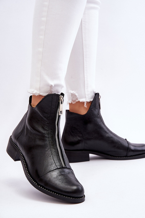 Skórzane Botki Na Suwak Nicole 2785/037 Czarne