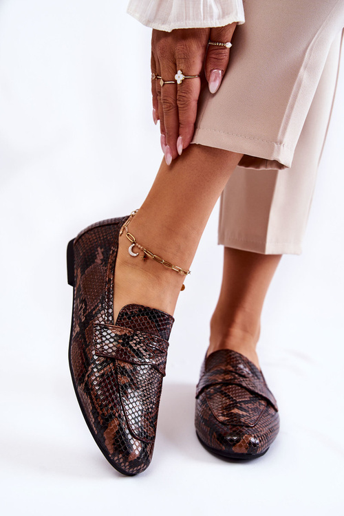 Skórzane Wężowe Mokasyny La.Fi 210023BR-XS Brązowe