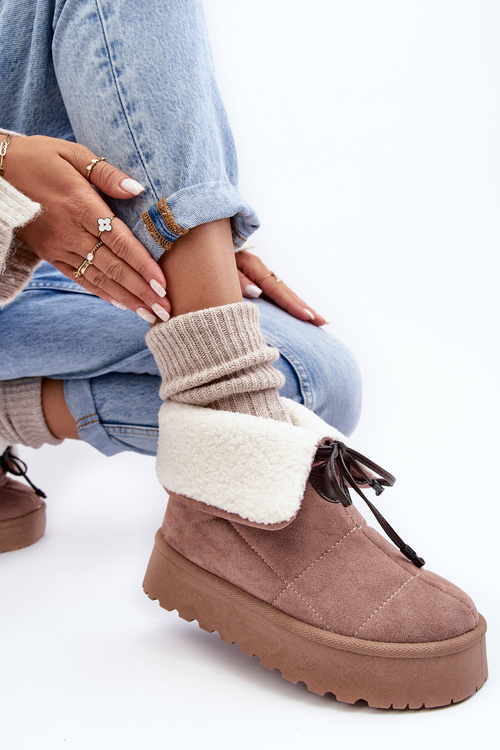 Śniegowce Na Platformie Z Kożuchem Beżowe Olimuka