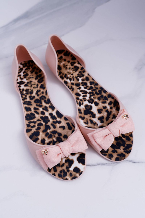 Beżowe Gumowe Damskie Baleriny Kokardka Victoria