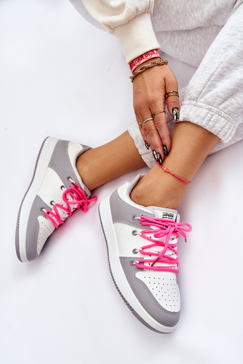 Damskie Klasyczne Buty Sportowe Podwójnie Sznurowane Biało-Szare Jella