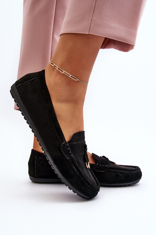 Damskie Zamszowe Klasyczne Mokasyny Czarne Ontala