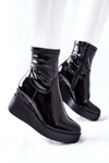 Botki Damskie Na Koturnie Lakierowane Czarne Therapie