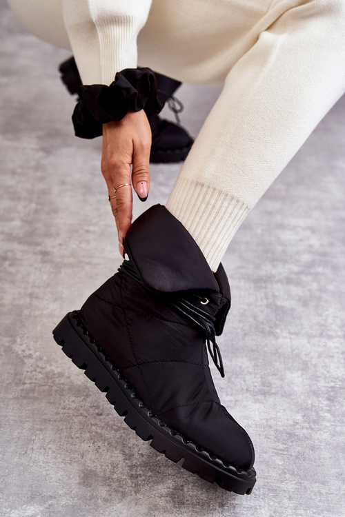 Damskie Ocieplane Botki Materiałowe Czarne Emelie