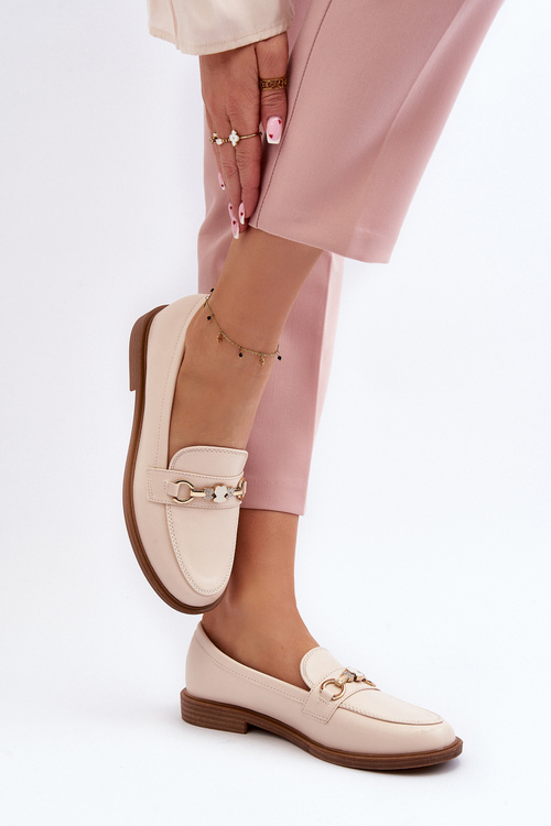 Damskie Mokasyny Na Płaskim Obcasie Eko Skórzane Beżowe Vimedia