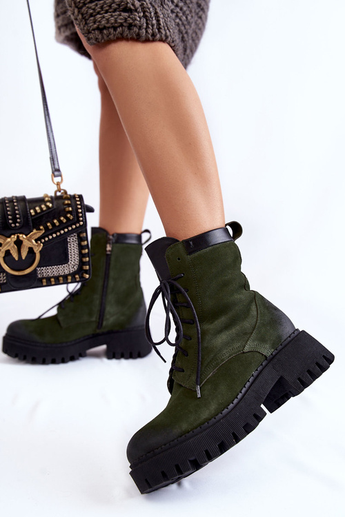 Klasyczne Zamszowe Ocieplane Botki Zielone Lemar Caima