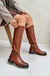 Zazoo 70140 Skórzane Kozaki Damskie Przed Kolano Ocieplane Brązowe