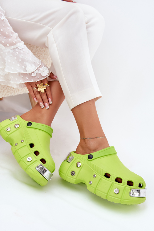 Klapki Damskie Na Masywnej Platformie Limonkowe Korina