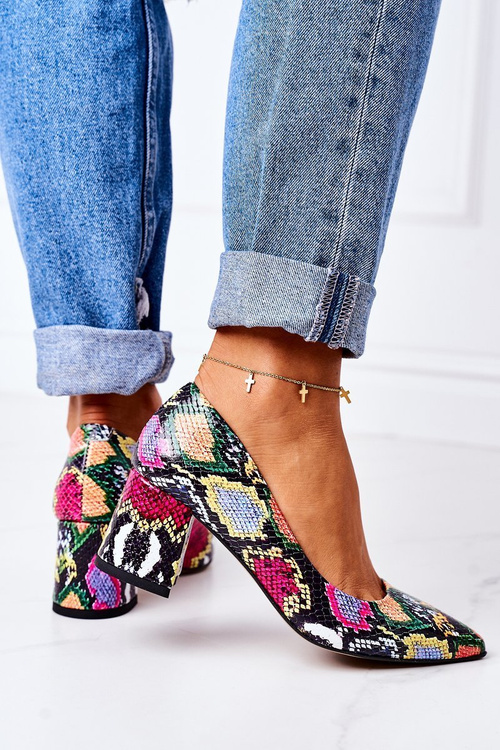 Skórzane Czółenka Z Wężowym Wzorem Lewski Shoes 2801 Kolorowe