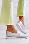 Damskie Skórzane Tenisówki Slip-On S.Barski Holograficzne Srebrne