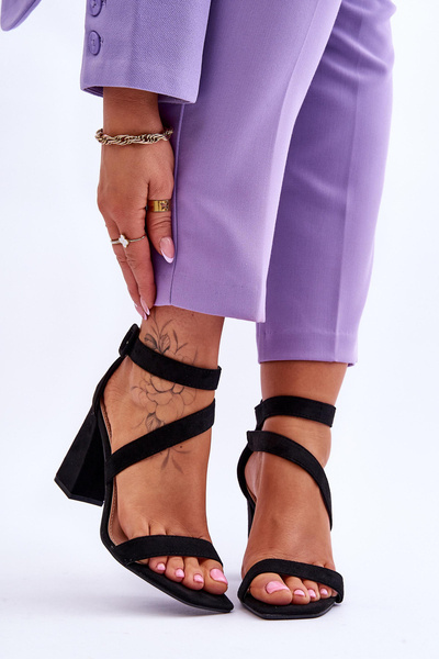 Damskie Zamszowe Sandały Na Obcasie Czarne Lanes