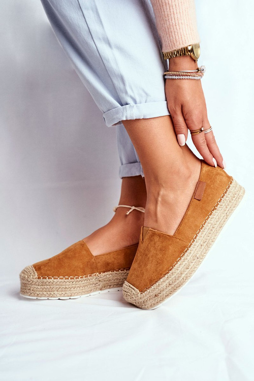 Espadryle Damskie Na Platformie Lniane Camel La Playa