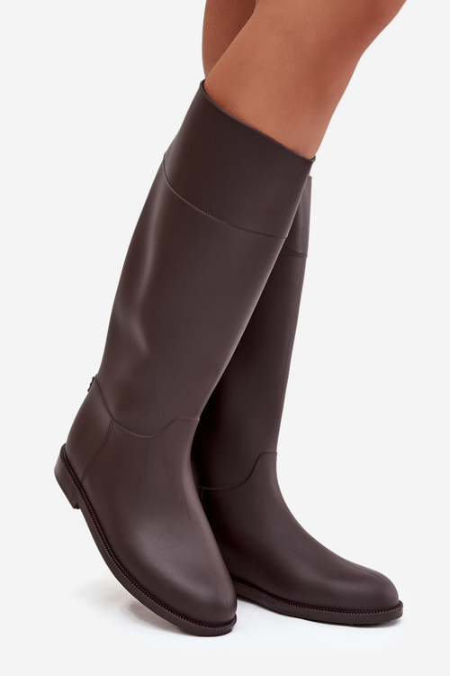 Wysokie Kalosze Damskie Na Płaskim Obcasie Czekoladowe Melianne