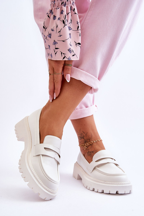 Skórzane Wsuwane Mokasyny Na Platformie Białe Riverside