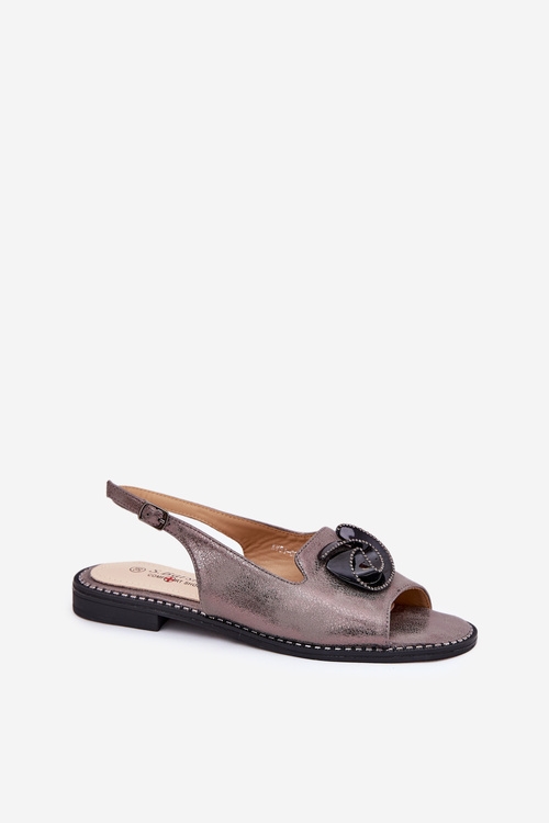 Połyskujące Sandały Damskie Z Ozdobą S.Barski KV51-006 Szare